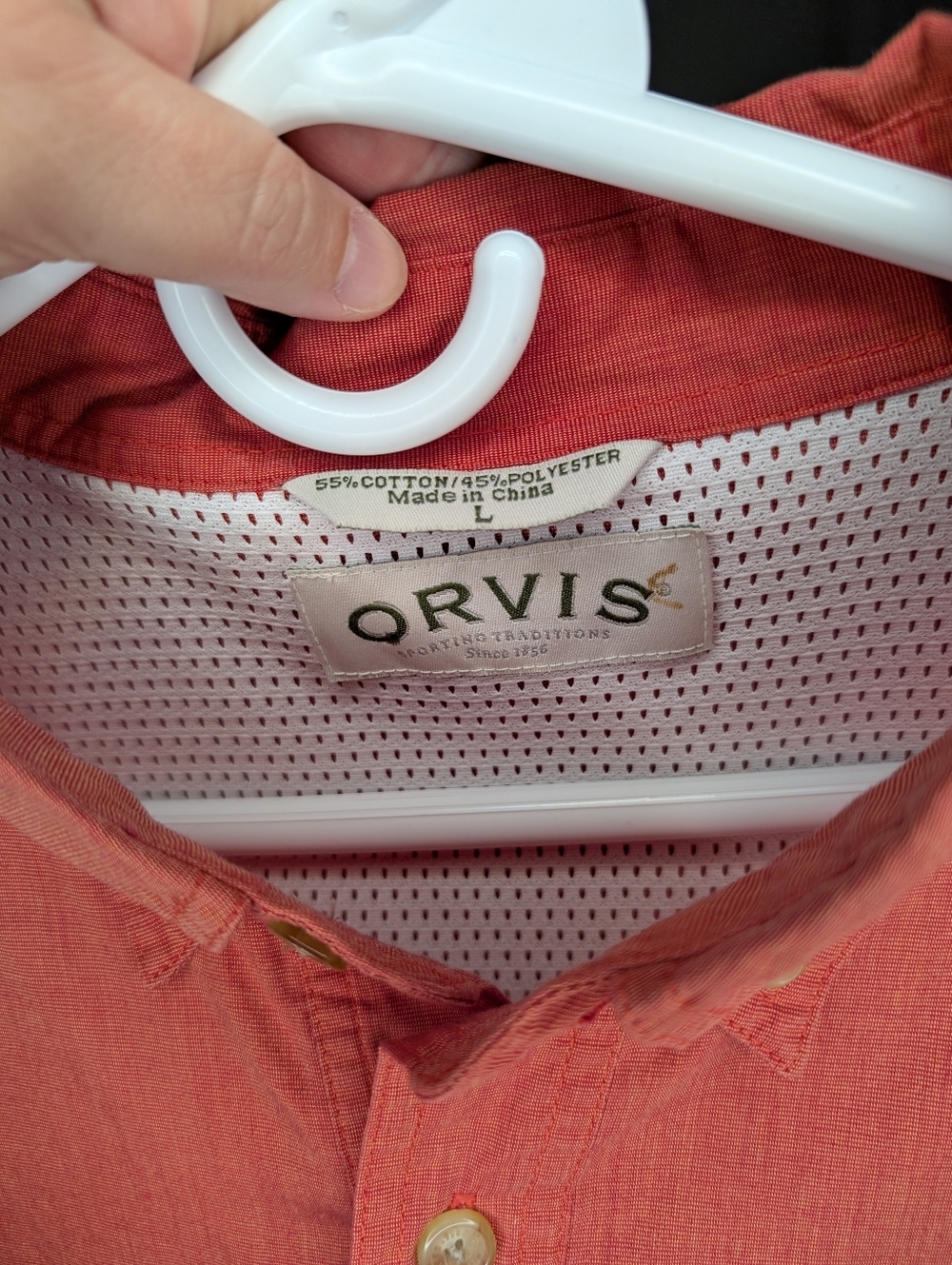 Orvis Button Down Double Pocket Fishing Shirt Long Sleeve Men's Large Orange - Picture 4 of 5